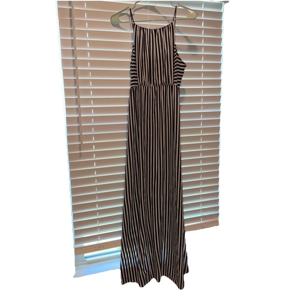Libby Edelman Striped Maxi Dress Blue White Sleeveless Summer Beach Size M